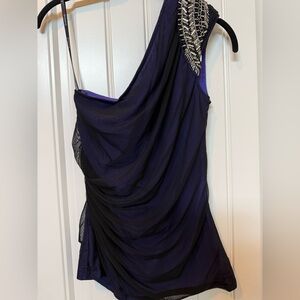 bebe One-Shoulder Purple Draped Top with Embellished Shoulder size Small